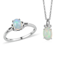 Ethiopian Welo Opal Solitaire Ring and Pendant Necklace 20 Inches in Platinum Over Sterling Silver 0.85 ctw