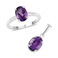 Premium Mashamba Amethyst Solitaire Ring and Pendant in Sterling Silver 2.25 ctw