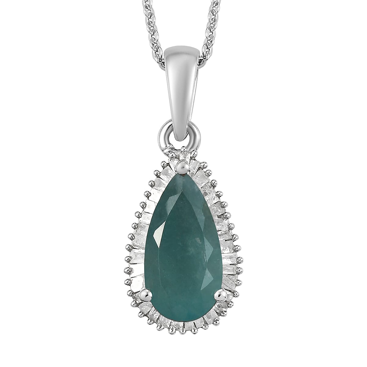 Grandidierite and Diamond Radiant Halo Pendant Necklace 20 Inches