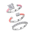 Set of 3 Moissanite and Enameled Stackable Ring in Platinum Over Sterling Silver 1.70 ctw - Sticky add to cart bar