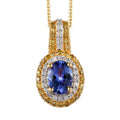 AAA Tanzanite, Natural Champagne and White Diamond Cocktail Pendant Necklace 20 Inches in Vermeil Rose Gold Over Sterling Silver 1.40 ctw - Sticky add to cart bar
