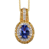 AAA Tanzanite, Natural Champagne and White Diamond Cocktail Pendant Necklace 20 Inches in Vermeil Rose Gold Over Sterling Silver 1.40 ctw