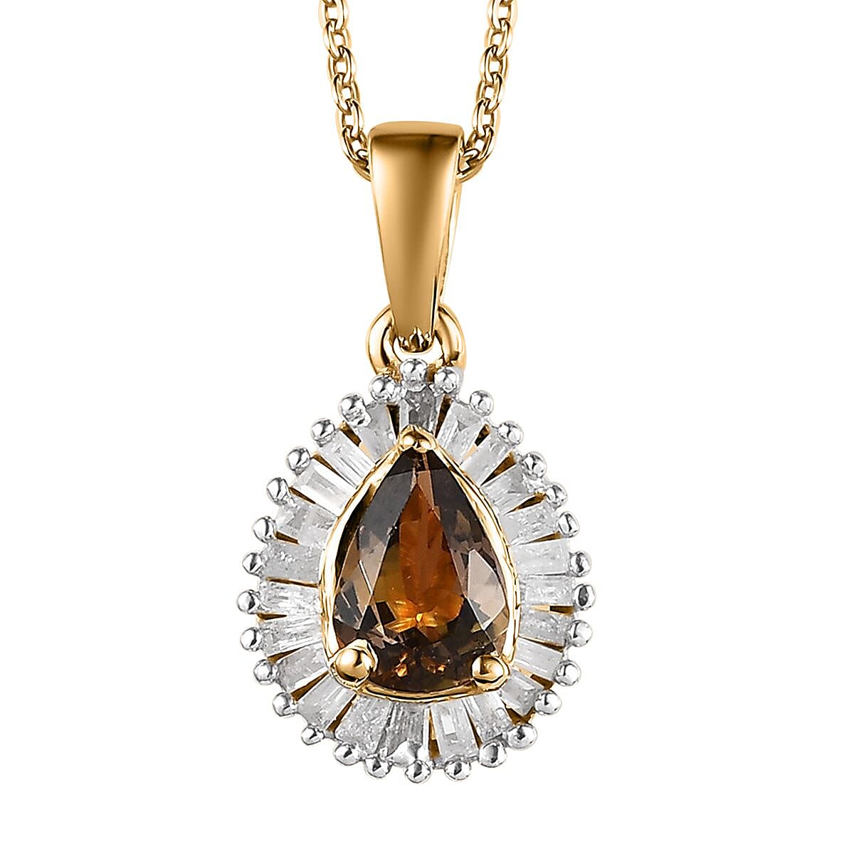 Golden Tanzanite and Diamond 1.00 ctw Cocktail Pendant Necklace in Vermeil Yellow Gold Over Sterling Silver 20 Inches