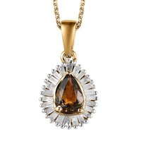 Golden Tanzanite and Diamond 1.00 ctw Cocktail Pendant Necklace in Vermeil Yellow Gold Over Sterling Silver 20 Inches