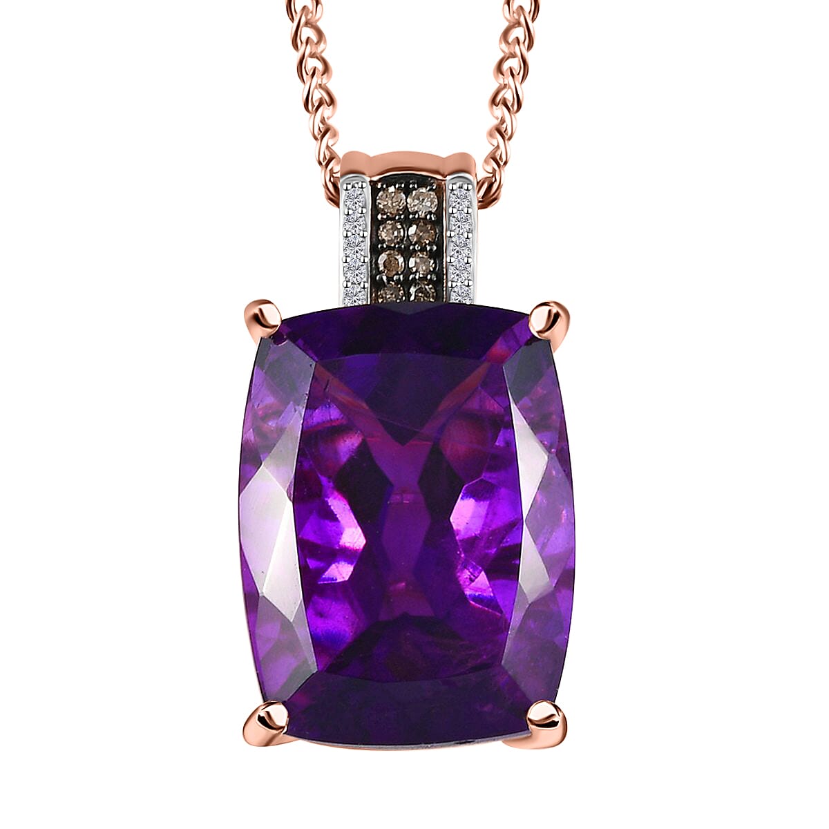 Amethyst 20.00 ctw and Champagne Diamonds Pendant Necklace, Vermeil Rose Gold Over Sterling Silver Pendant Necklace, 20 Inch Pendant Necklace