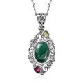 19th Oct One Time Only African Malachite, Orissa Rhodolite Garnet, Peridot Pendant Necklace (20 Inches) in Platinum Over Copper and Stainless Steel 8.00 ctw - Sticky add to cart bar