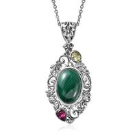 19th Oct One Time Only African Malachite, Orissa Rhodolite Garnet, Peridot Pendant Necklace (20 Inches) in Platinum Over Copper and Stainless Steel 8.00 ctw