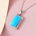 Doorbuster Premium American Natural Sleeping Beauty Turquoise and Moissanite Elongated Pendant Necklace 20 Inches in Platinum Over Sterling Silver 5.15 ctw - Sticky add to cart bar