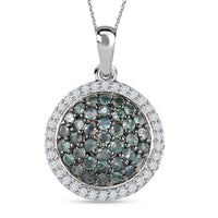 Narsipatnam Alexandrite and Natural White Zircon Round Shape Cocktail Pendant Necklace 20 Inches in Platinum Over Sterling Silver 2.10 ctw