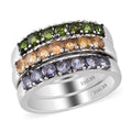 Doorbuster Set of 3 Tanzanite, Natural Chrome Diopside, Jalisco Fire Opal 7 Stone Stackable Ring in Stainless Steel (Size 5.00) 1.25 ctw - Sticky add to cart bar