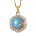 Premium Ethiopian Welo Opal and Diamond Pendant Necklace 20 Inches in Vermeil Yellow Gold Over Sterling Silver 2.90 ctw - Sticky add to cart bar