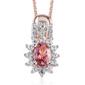Blush Tourmaline and White Zircon Sunburst Pendant Necklace 20 Inches in Vermeil Rose Gold Over Sterling Silver 1.00 ctw - Sticky add to cart bar