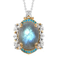 Madagascar Fire Labradorite and Multi Gemstone Pendant Necklace 20 Inches in Vermeil YG Platinum Over Sterling Silver 17.40 ctw - Sticky add to cart bar