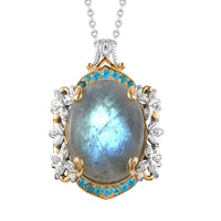 Madagascar Fire Labradorite and Multi Gemstone Pendant Necklace 20 Inches in Vermeil YG Platinum Over Sterling Silver 17.40 ctw