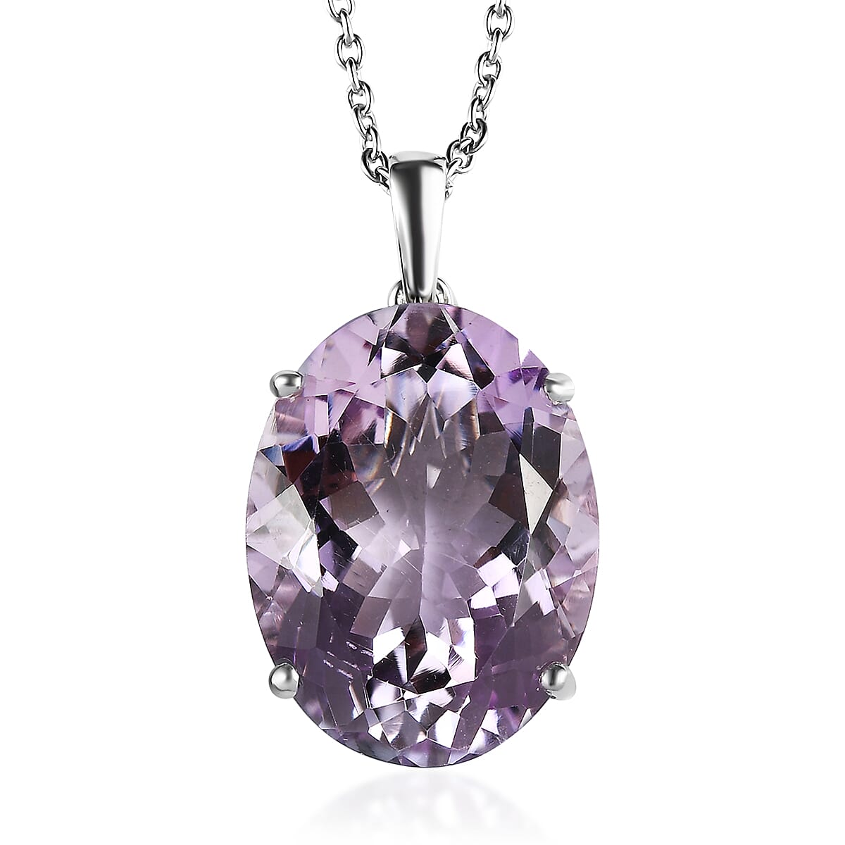 Rose De France Amethyst Solitaire Pendant Necklace 20 Inches in Platinum Over Sterling Silver 15.00 ctw
