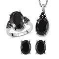 Natural Thai Black Spinel Solitaire Ring , Stud Earrings and Pendant Necklace 20 Inches in Stainless Steel 18.60 ctw - Sticky add to cart bar