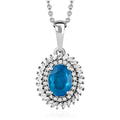 TLV Malgache Neon Apatite, Diamond (0.30 cts) Halo Pendant Necklace (20 Inches) in Platinum Over Sterling Silver 1.50 ctw - Sticky add to cart bar