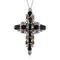 Elite Shungite and Multi-Tourmaline Cross Pendant Necklace 20 Inches in Platinum Over Sterling Silver 6.30 ctw - Sticky add to cart bar