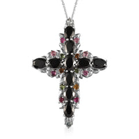 Elite Shungite and Multi-Tourmaline Cross Pendant Necklace 20 Inches in Platinum Over Sterling Silver 6.30 ctw