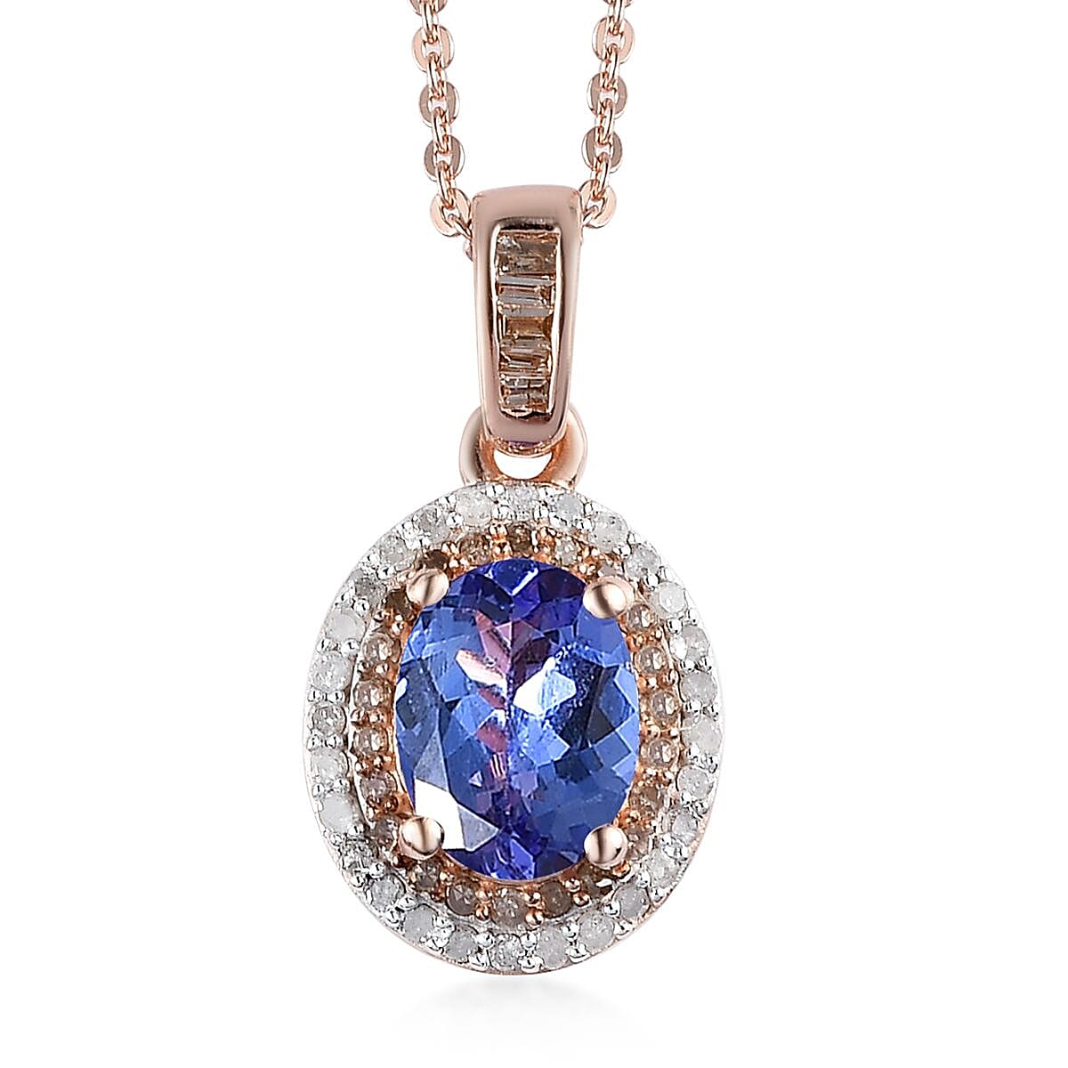15th Oct TLV Tanzanite, Natural White and Champagne Diamond (0.30 cts) Halo Pendant Necklace (20 Inches) in Vermeil RG Over Sterling Silver 1.40 ctw