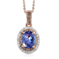 15th Oct TLV Tanzanite, Natural White and Champagne Diamond (0.30 cts) Halo Pendant Necklace (20 Inches) in Vermeil RG Over Sterling Silver 1.40 ctw