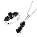 Australian Black Sapphire 3 Stone Ring (Size 5.0) and Pendant Necklace 20 Inches in Platinum Over Sterling Silver 6.60 ctw - Sticky add to cart bar