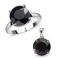Natural Thai Black Spinel Solitaire Ring and Pendant in Stainless Steel 9.10 ctw - Sticky add to cart bar