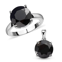 Natural Thai Black Spinel Solitaire Ring and Pendant in Stainless Steel 9.10 ctw