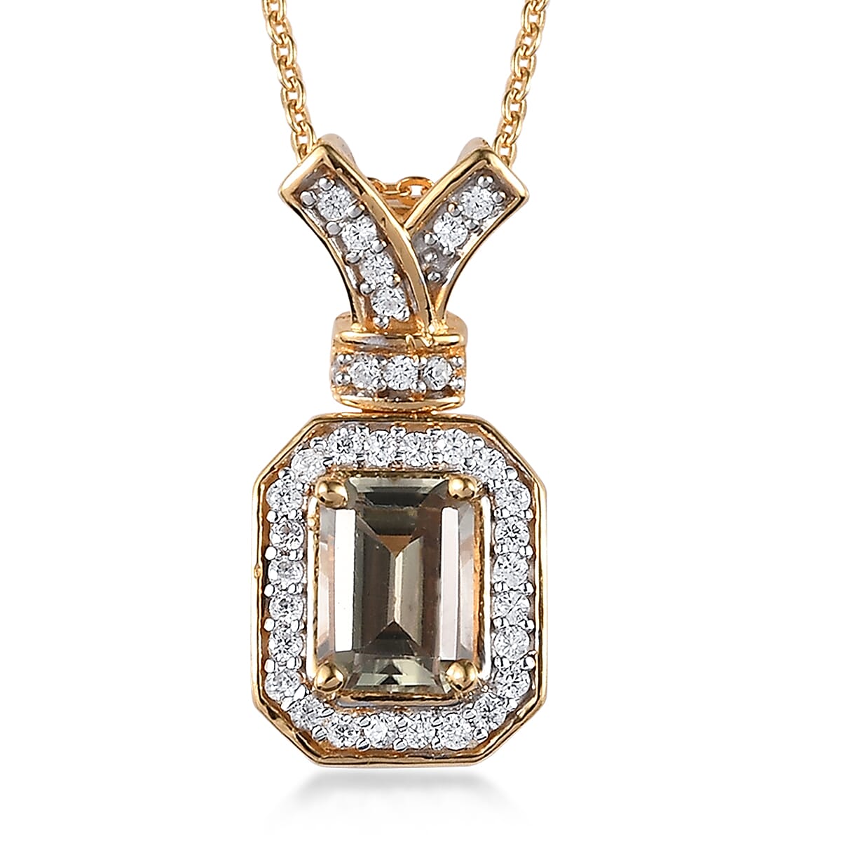 AAA Turkizite and White Zircon Pendant Necklace 20 Inches in Vermeil Yellow Gold Over Sterling Silver 1.50 ctw