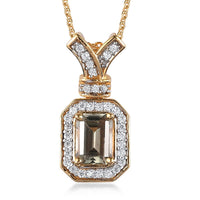 AAA Turkizite and White Zircon Pendant Necklace 20 Inches in Vermeil Yellow Gold Over Sterling Silver 1.50 ctw
