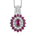 Premium Mozambique Ruby and White Zircon Double Halo Pendant Necklace 20 Inches in Platinum Over Sterling Silver 1.85 ctw - Sticky add to cart bar