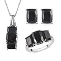 Australian Black Tourmaline 3 Stone Ring SIZE 9.00 Stud Earrings and Pendant Necklace 20 Inches in Platinum Over Sterling Silver 8.50 Grams 9.60 ctw - Sticky add to cart bar