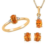 Viceroy Spessartine Garnet Solitaire Ring , Stud Earrings and Pendant Necklace 20 Inches in Vermeil Yellow Gold Over Sterling Silver 2.35 ctw
