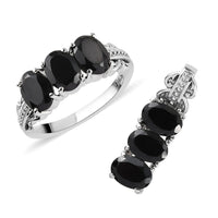 Natural Thai Black Spinel 3 Stone Ring and Pendant in Stainless Steel 6.75 ctw