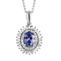 Tanzanite and Diamond Double Halo Pendant Necklace 20 Inches in Platinum Over Sterling Silver 1.40 ctw - Sticky add to cart bar