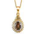 TLV Ethiopian Emerald, Natural Champagne and White Diamond (0.30 cts) Double Halo Pendant Necklace (20 Inches) in Vermeil YG Over Sterling Silver 1.00 ctw - Sticky add to cart bar