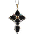 Australian Black Tourmaline and Multi-Tourmaline Cross Pendant Necklace 20 Inches in Vermeil YG and Platinum Over Sterling Silver 16.70 ctw - Sticky add to cart bar