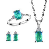 Peacock Quartz and Natural White Zircon Ring , Earrings Pendant Necklace 20 Inches in Platinum Over Sterling Silver 3.60 ctw