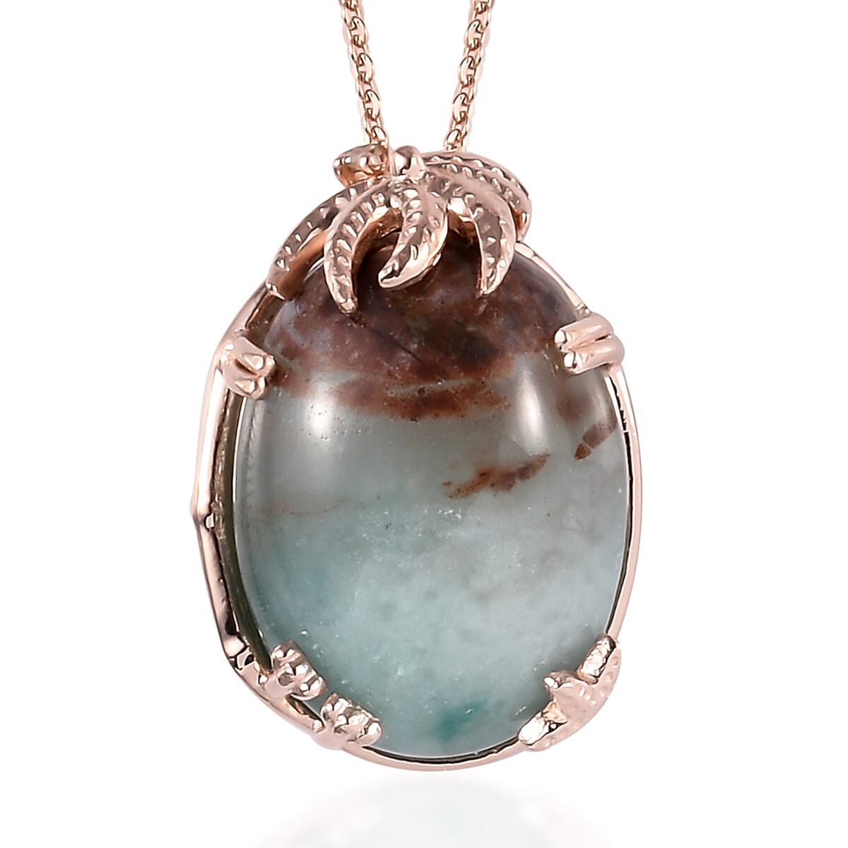 Natural Zimbaprase and Natural Champagne Diamond Pendant Necklace 20 Inches in Vermeil Rose Gold Over Sterling Silver 18.40 ctw