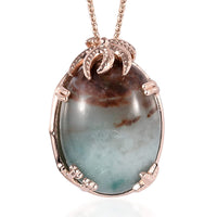 Natural Zimbaprase and Natural Champagne Diamond Pendant Necklace 20 Inches in Vermeil Rose Gold Over Sterling Silver 18.40 ctw