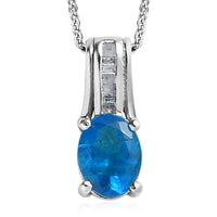 Malgache Neon Apatite and Diamond Pendant Necklace 20 Inches in Platinum Over Sterling Silver 1.50 ctw