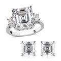 Doorbuster Asscher Cut Moissanite Ring and Earrings in Platinum Over Sterling Silver 8.40 ctw - Sticky add to cart bar