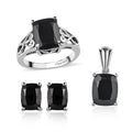 Doorbuster Natural Thai Black Spinel Solitaire Ring Stud Earrings and Solitaire Pendant in Platinum Over Sterling Silver 10.10 Grams 9.20 ctw - Sticky add to cart bar