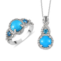 Sleeping Beauty Turquoise and Multi Gemstone Ring Pendant Necklace 20 Inches in Platinum Over Sterling Silver 4.50 ctw
