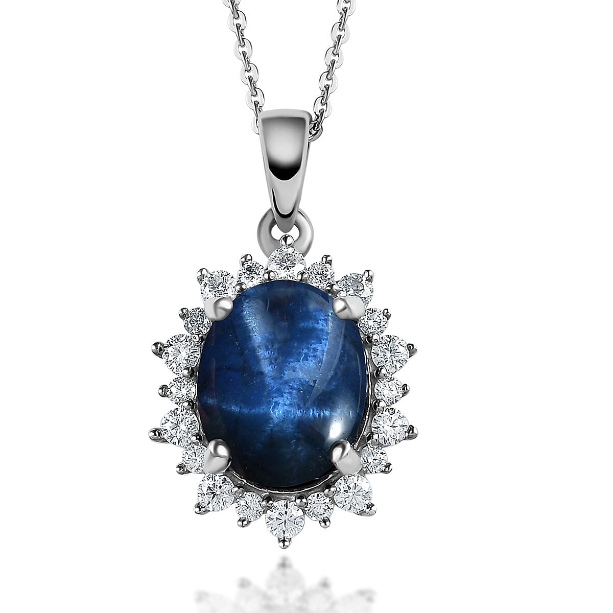 Premium Indian Star Ruby and Moissanite Sunburst Pendant Necklace 20 Inches in Platinum Over Sterling Silver 7.00 ctw