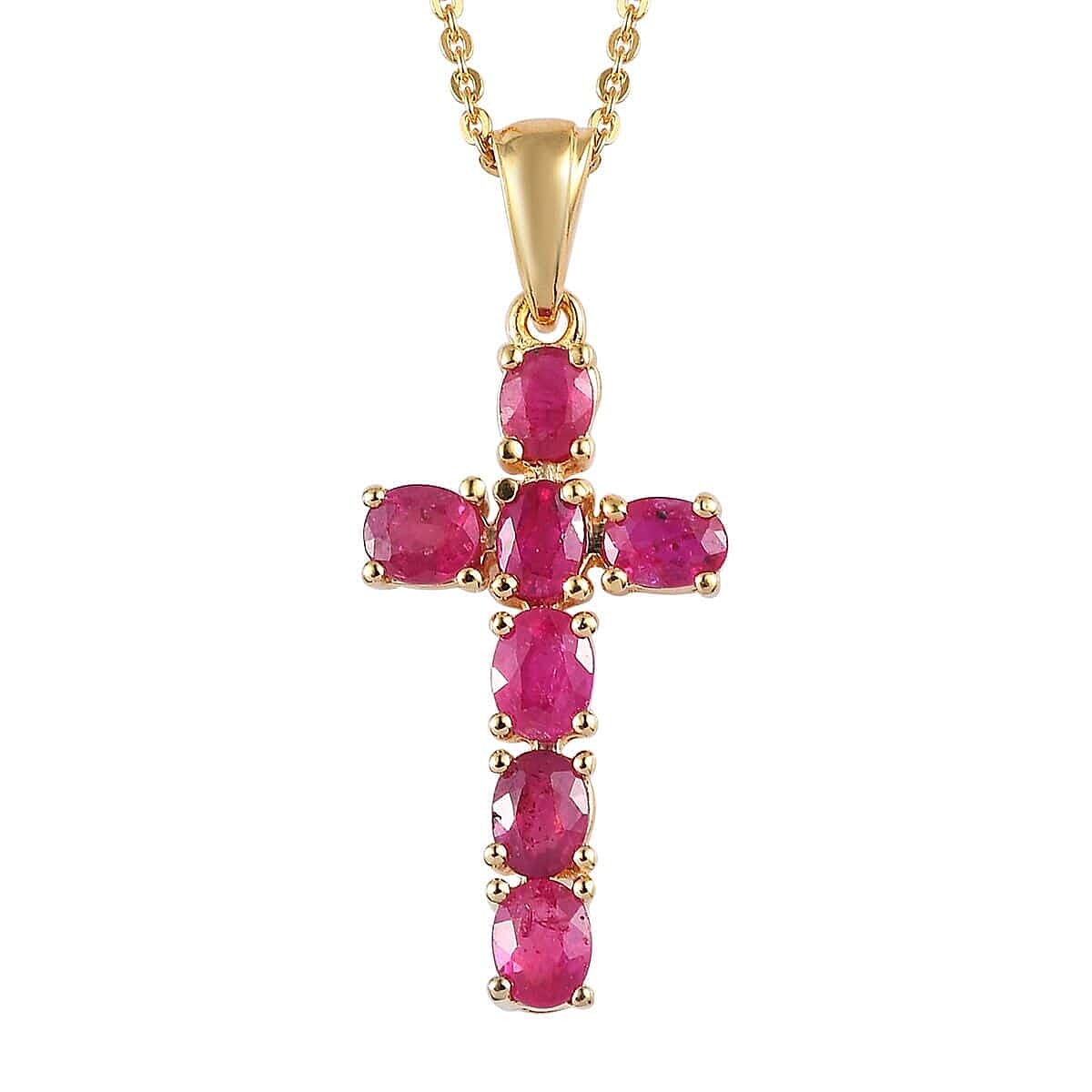 Premium Mozambique Ruby Cross Pendant Necklace 20 Inches in Vermeil Yellow Gold Over Sterling Silver 1.35 ctw