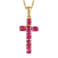 Premium Mozambique Ruby Cross Pendant Necklace 20 Inches in Vermeil Yellow Gold Over Sterling Silver 1.35 ctw