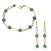 TLV Green Aventurine Bracelet (8In) and Earrings in ION Plated YG Stainless Steel 39.50 ctw