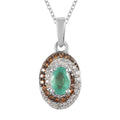 Ethiopian Emerald, White and Coffee Zircon Halo Pendant Necklace 20 Inches in Platinum Over Sterling Silver 0.85 ctw - Sticky add to cart bar