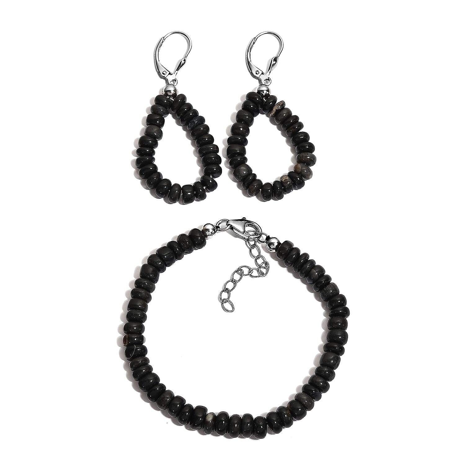 Doorbuster Peruvian Pink Opal Beaded Earrings and Bracelet (6-8In) in Platinum Over Sterling Silver 35.25 ctw